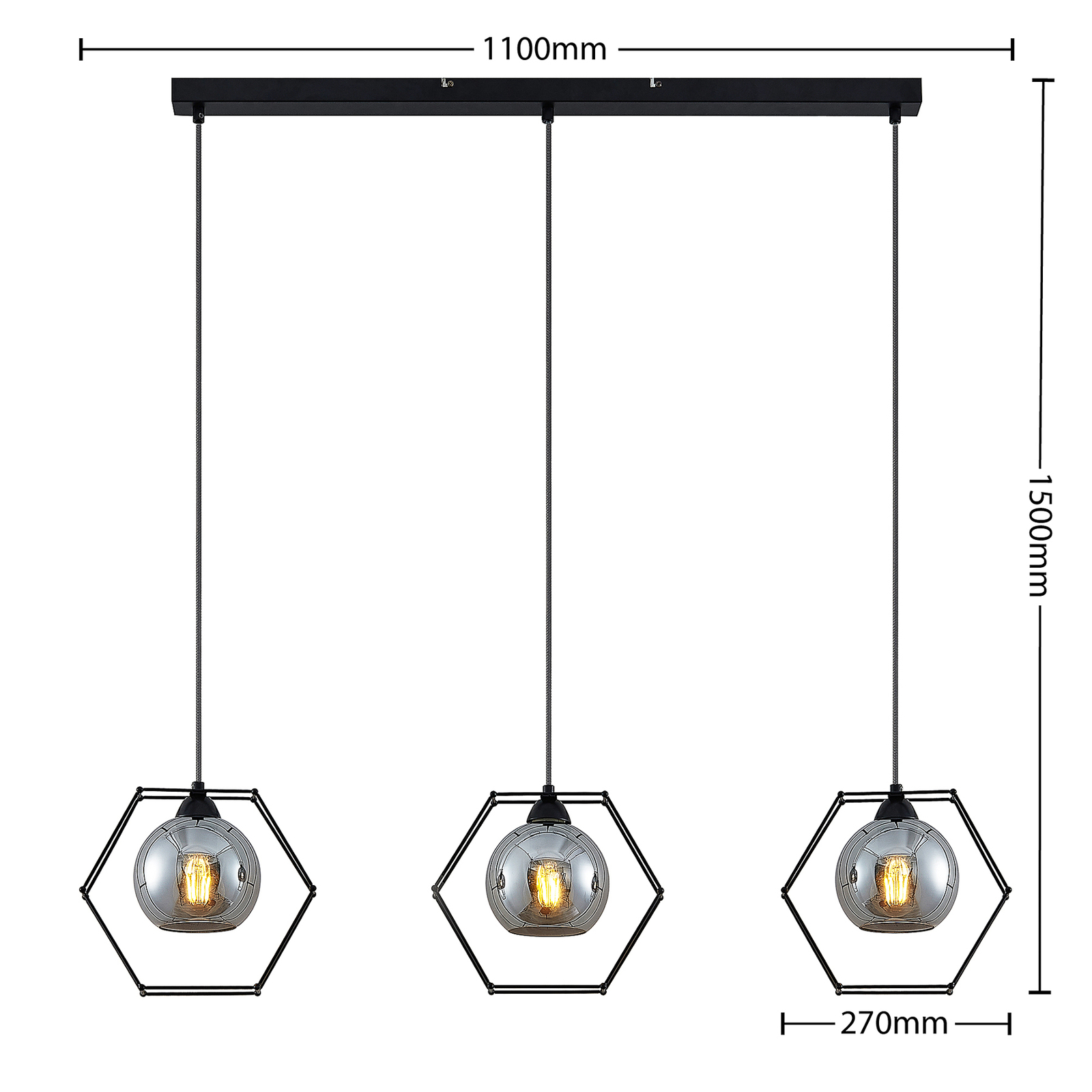 Lindby Dajanira hanglamp, 3-lamps, grijs