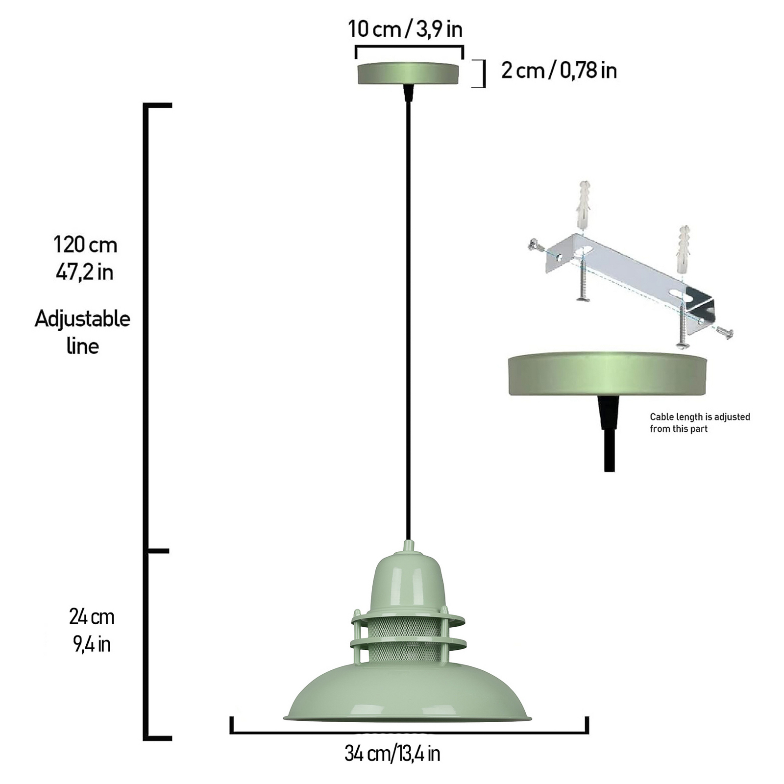 Lampa wisząca Lorenz, miętowa zieleń, Ø 34 cm, metal, E27