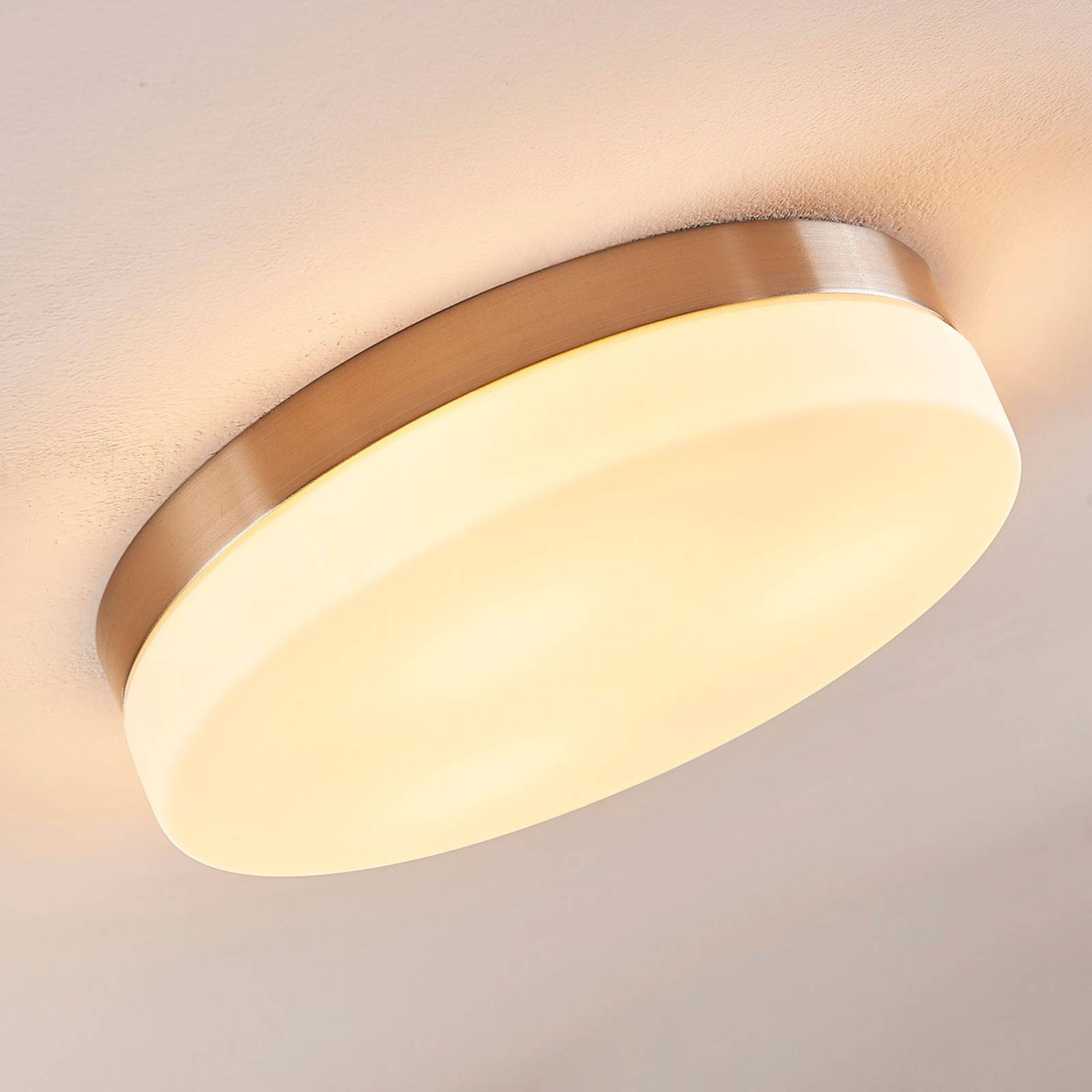 Łazienkowa lampa sufitowa Lindby Amilia, Ø 30 cm, E27, nikiel, szkło