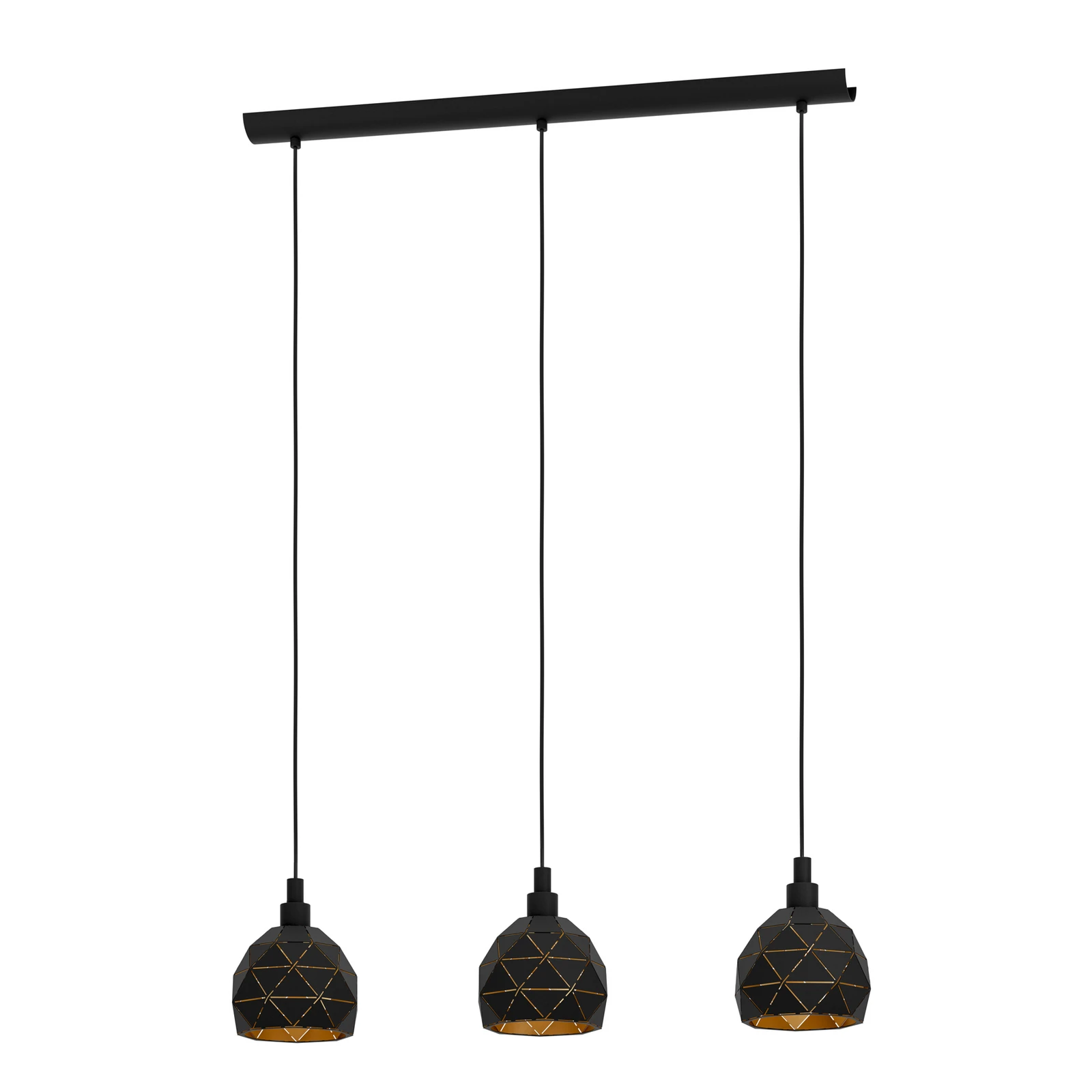 Suspension Roccaforte, noir/or, métal, longueur 75 cm, E14