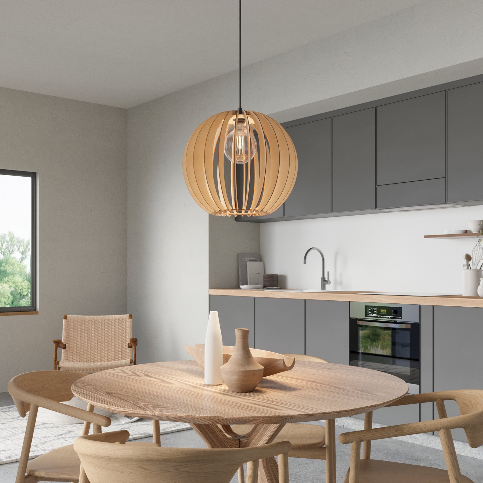 Clay Ø40 hanglamp zwart/hout - Envostar