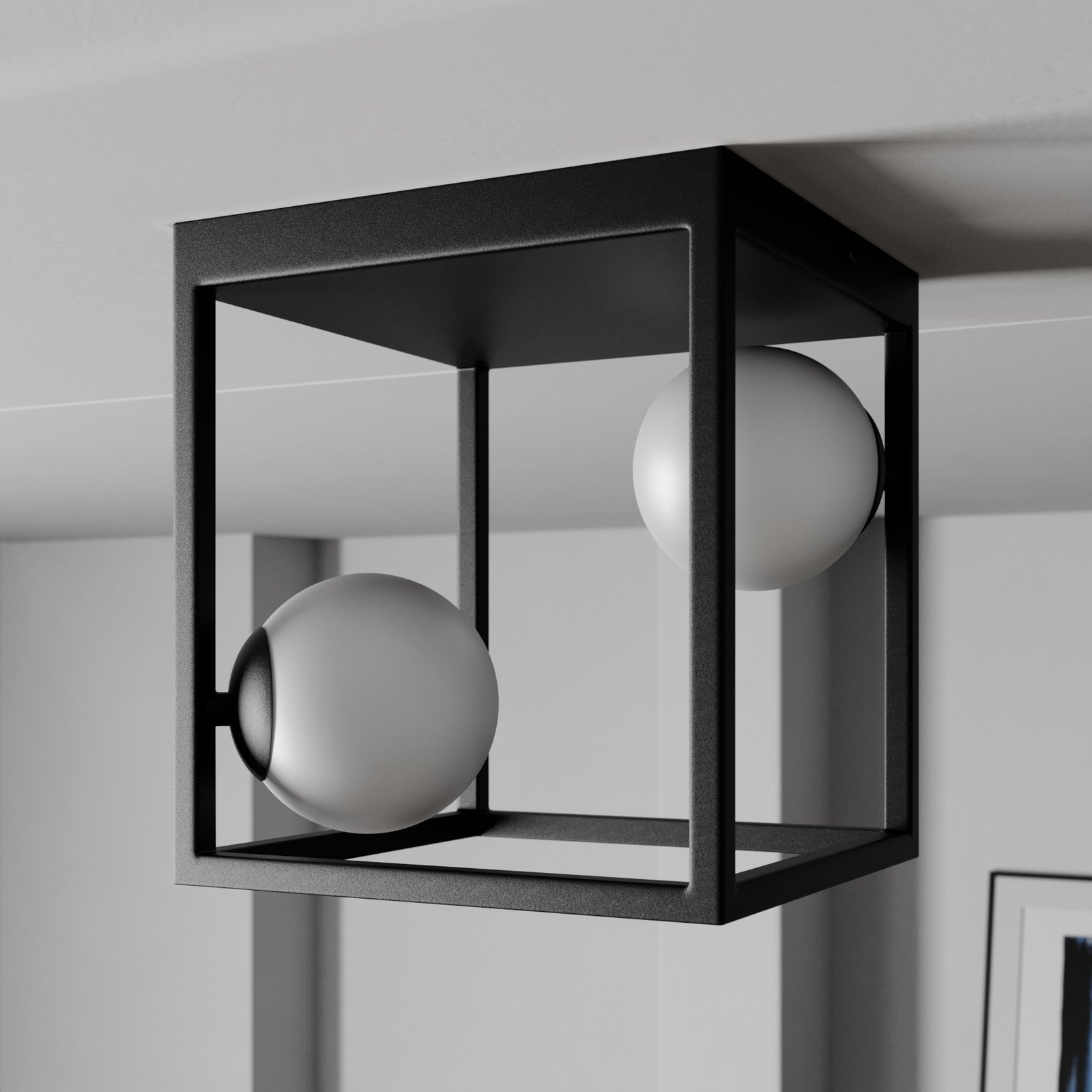 Lindby Utopia ceiling light, 2-bulb, glass, iron, 22 cm