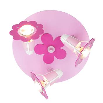 Flower ceiling light, pink, round, three-bulb