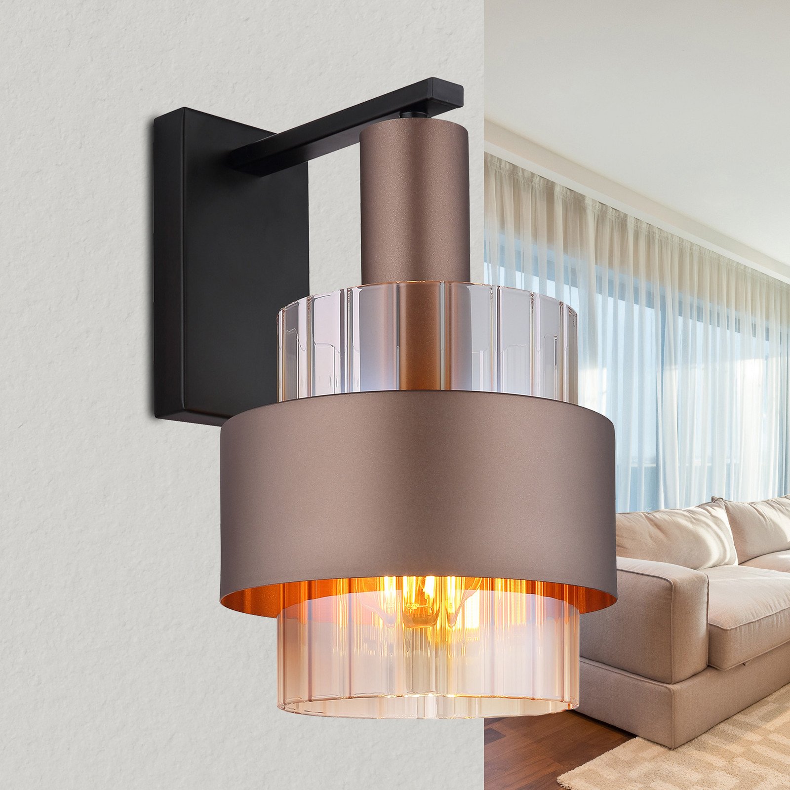 Globo Aplică de perete Milley înălțime 30 cm bronz metal - Camera de zi / sufragerie - modern - bronz chihlimbar clar negru