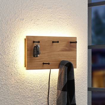 Lindby Loana LED-Holz-Garderobe, 5 Haken