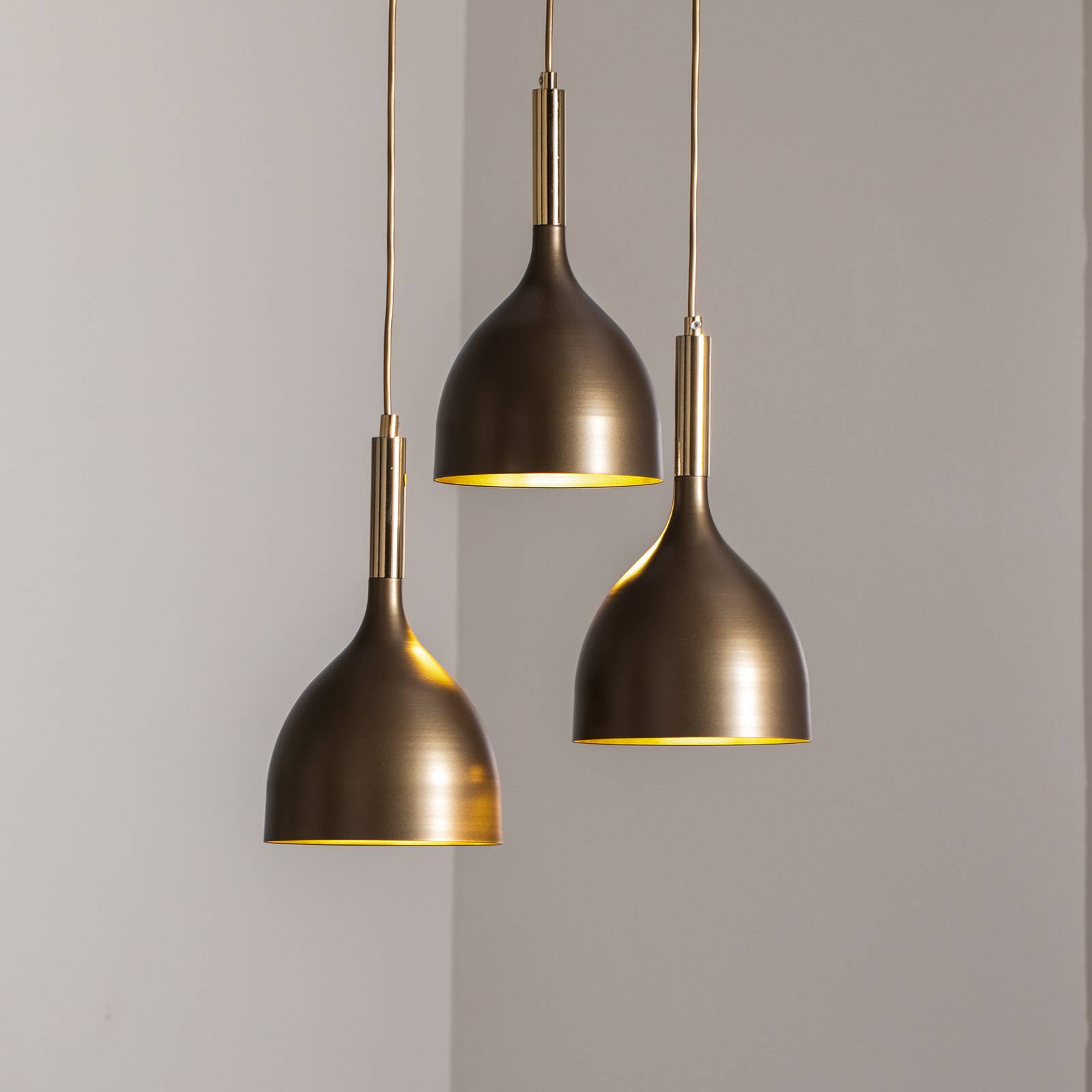 Hängelampe Noak 3-flammig, rund, titan-gold/gold, Stahl günstig online kaufen