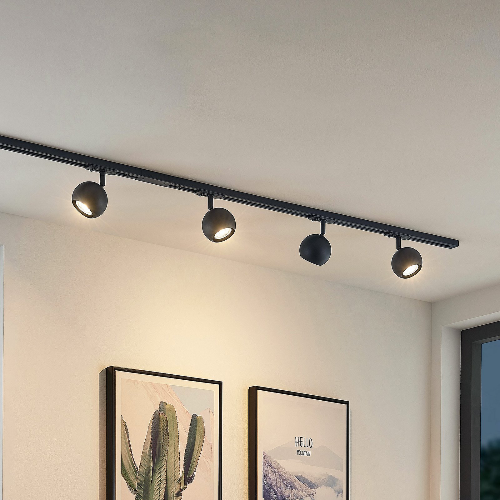 Lindby track lighting system Linaro, GU10, 4-bulb, black, Ø 9 cm