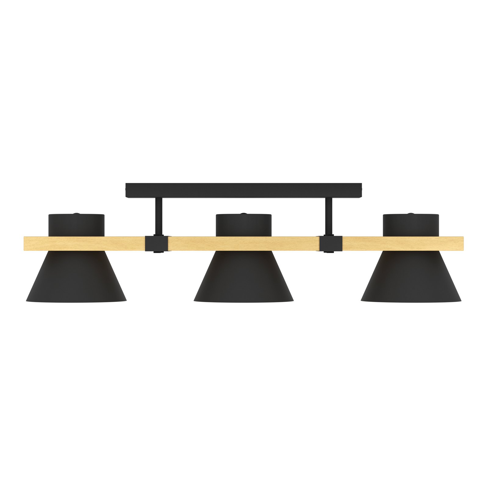 Plafondlamp Maccles in zwart met hout, 3-lamps