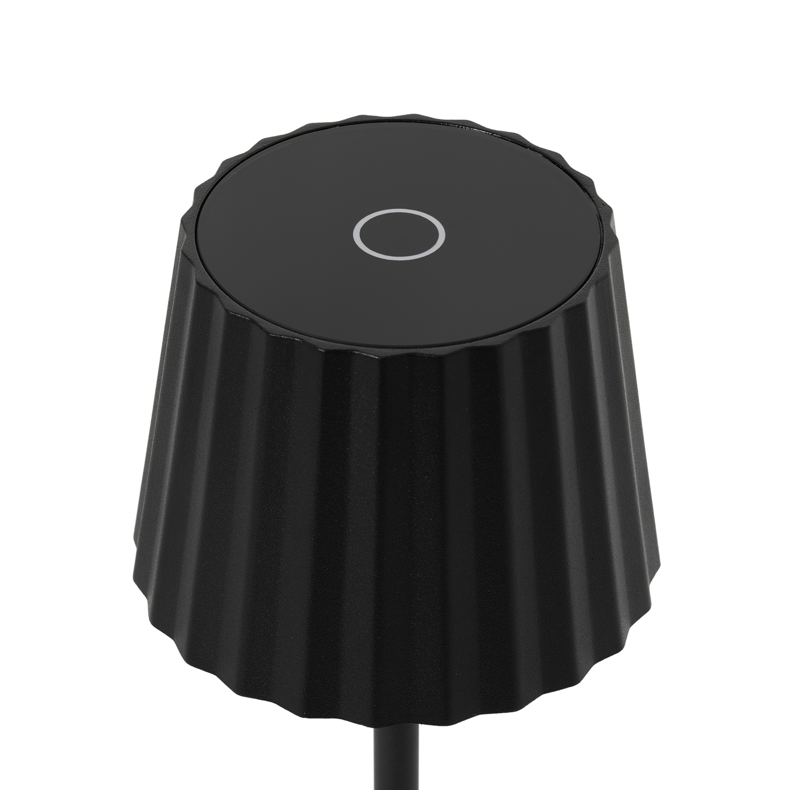 Lindby LED nabíjateľná stolová lampa Esali, čierna, hliník, 11 cm