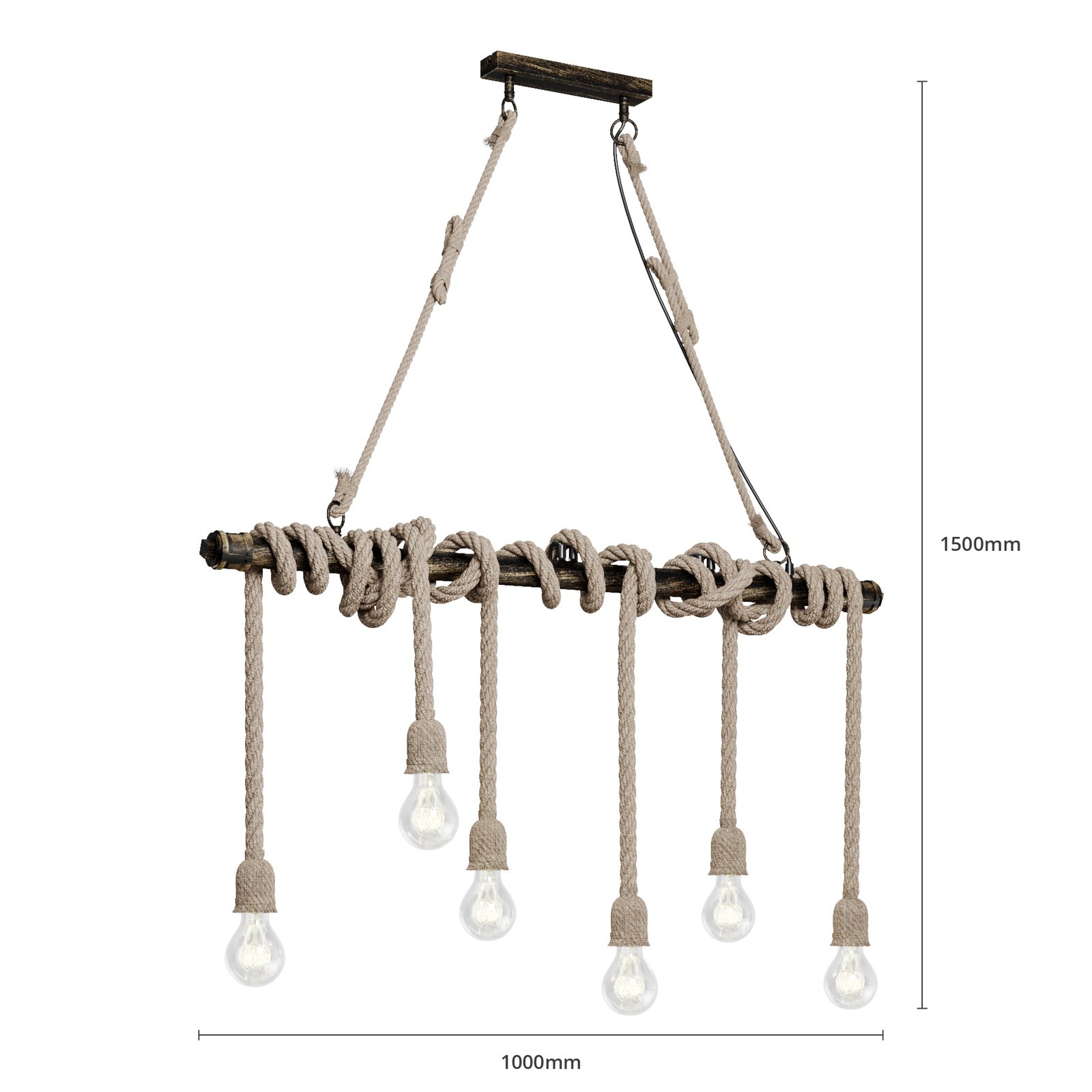 Lindby Pendellampe Hajo, 100 cm, sechsflammig, Tauseil