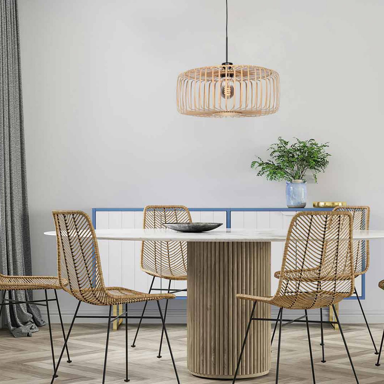 Hengelampe Sparkled Light, svart/naturlig bambus, Ø 50 cm