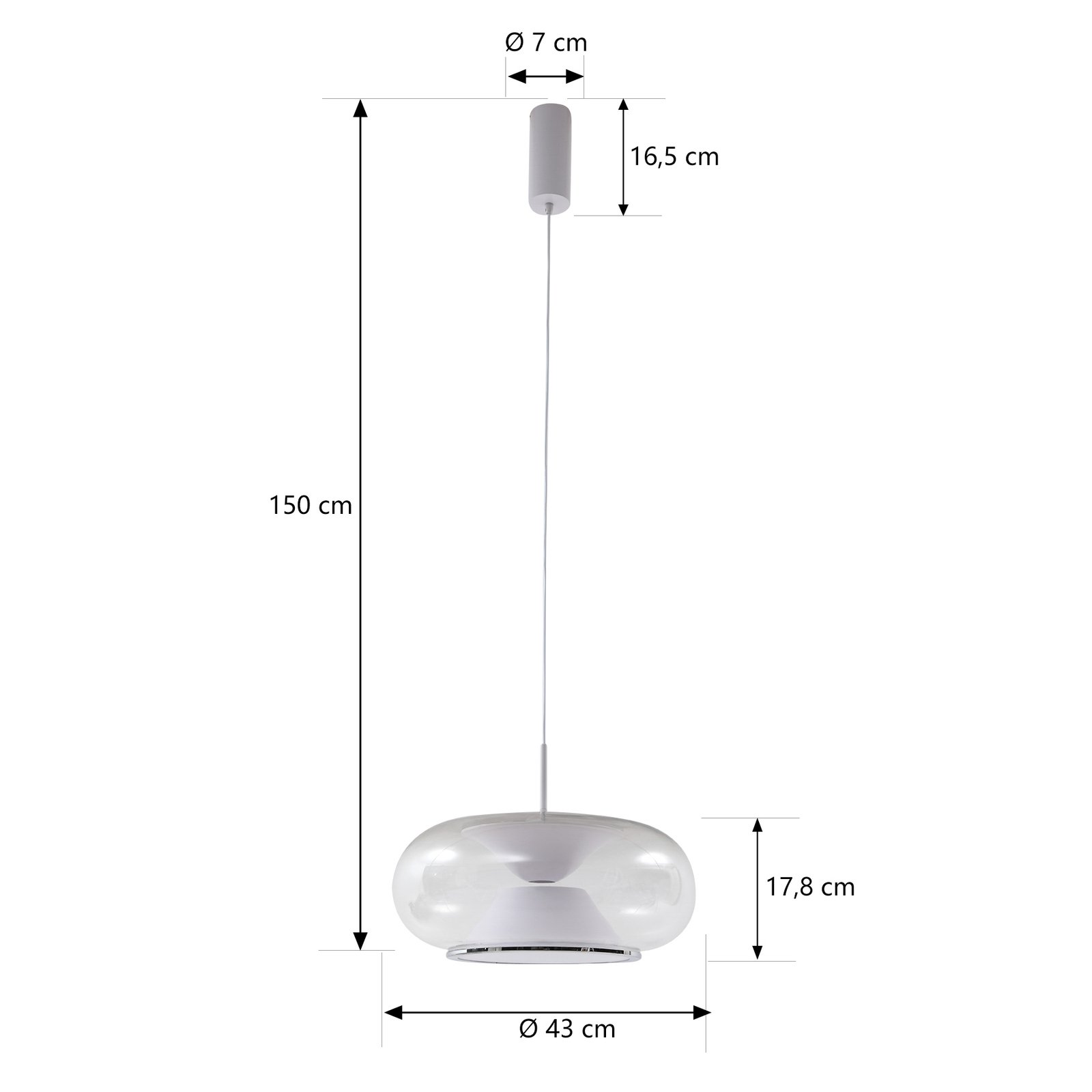 Závěsné svítidlo Lucande Orasa LED, sklo, bílá/čirá, Ø 43 cm