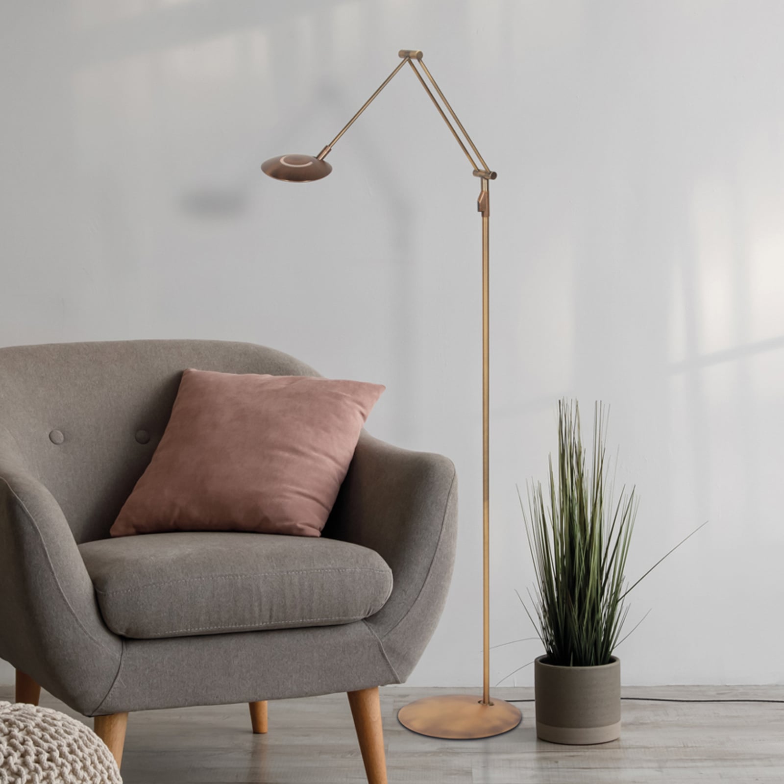 LED-golvlampa Zenith2, 1 lampa, brons, CCT, fjärrkontroll
