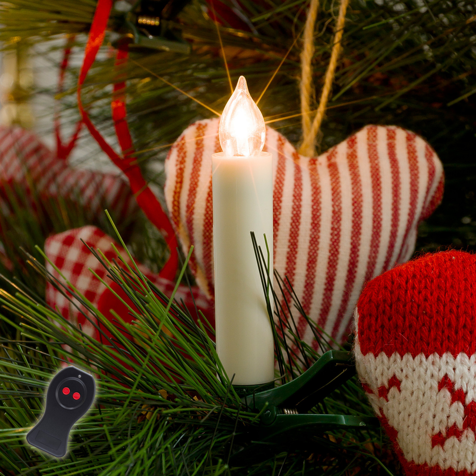 Konstsmide Christmas Velas para árvore de Natal a pilhas LED branco 10-flg - Verde - Plástico
