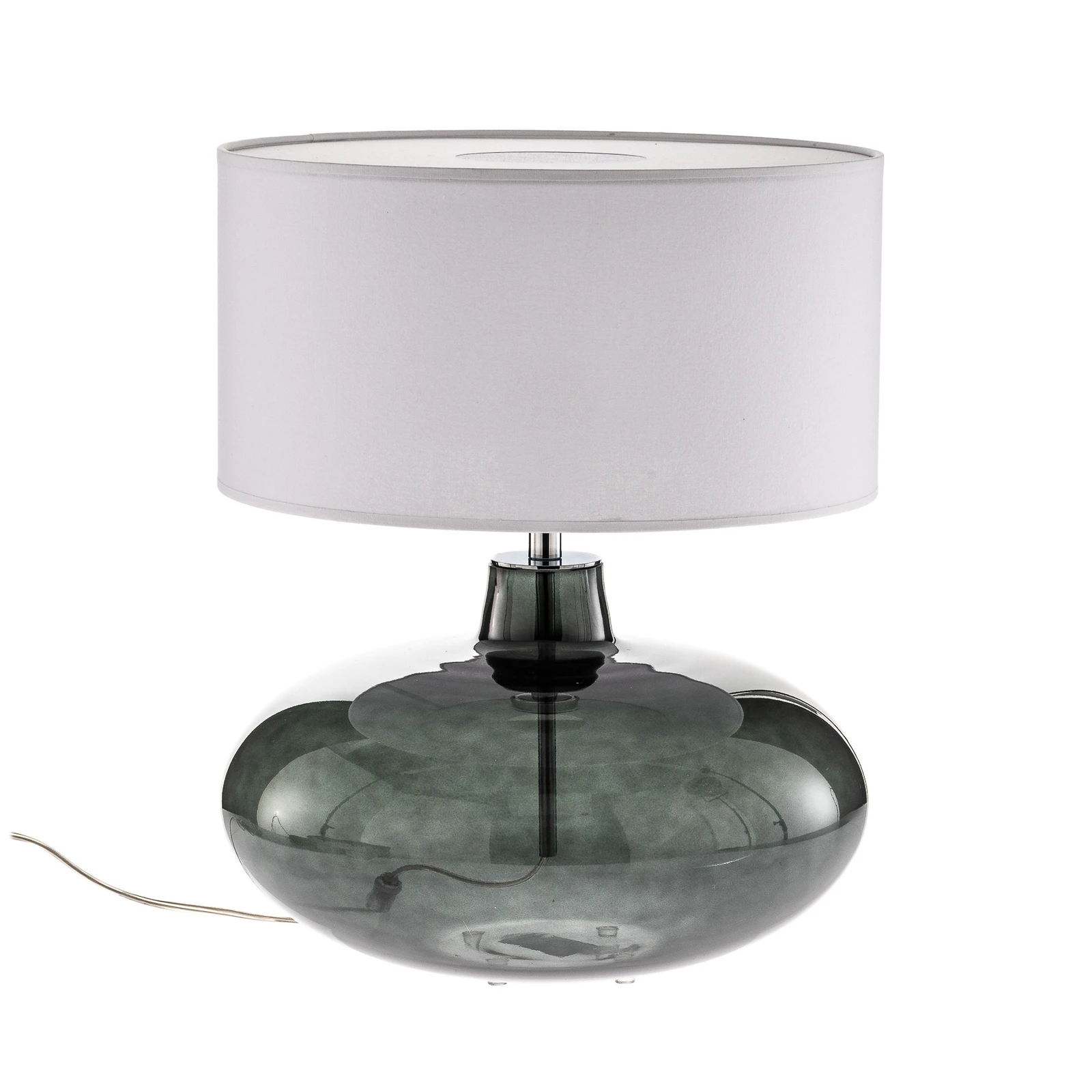 Lampe à poser Skien, abat-jour blanc, pied en verre gris fumé