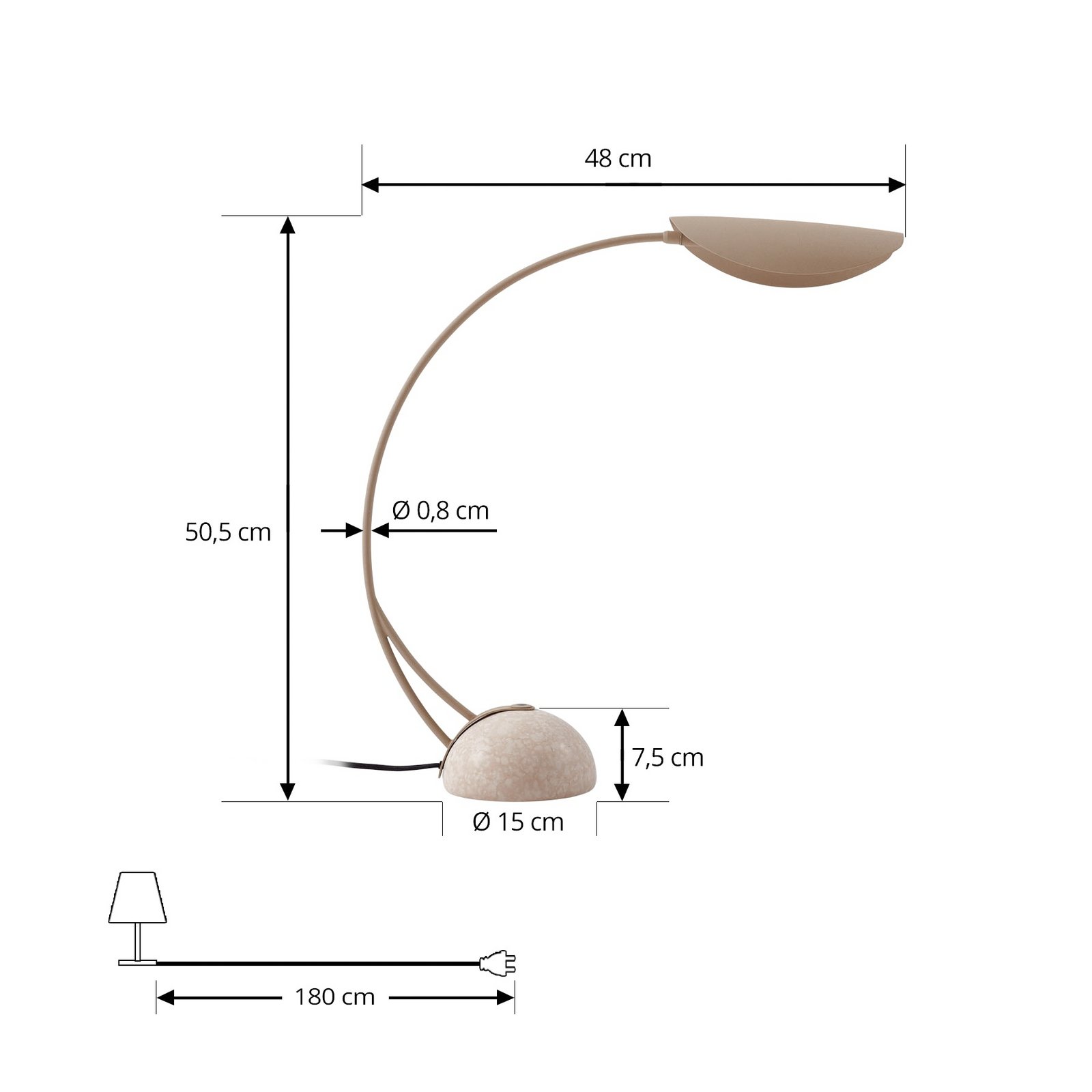 Candeeiro de mesa Lucande Rivera, bege, metal, pedra, 51 cm, G9