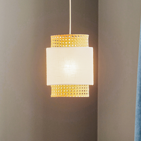 Hängeleuchte Boho, weiß/Rattan Ø 20 cm