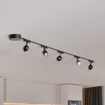 Lumaro railsystem, spots,5-lamps,zwart,Ø6cm,48V,dimbaar