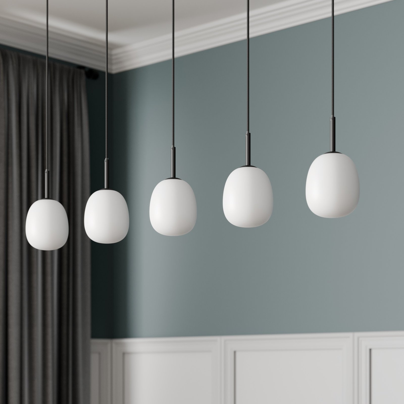 Lindby Etiena hanglamp, 5-lamps, glas opaal