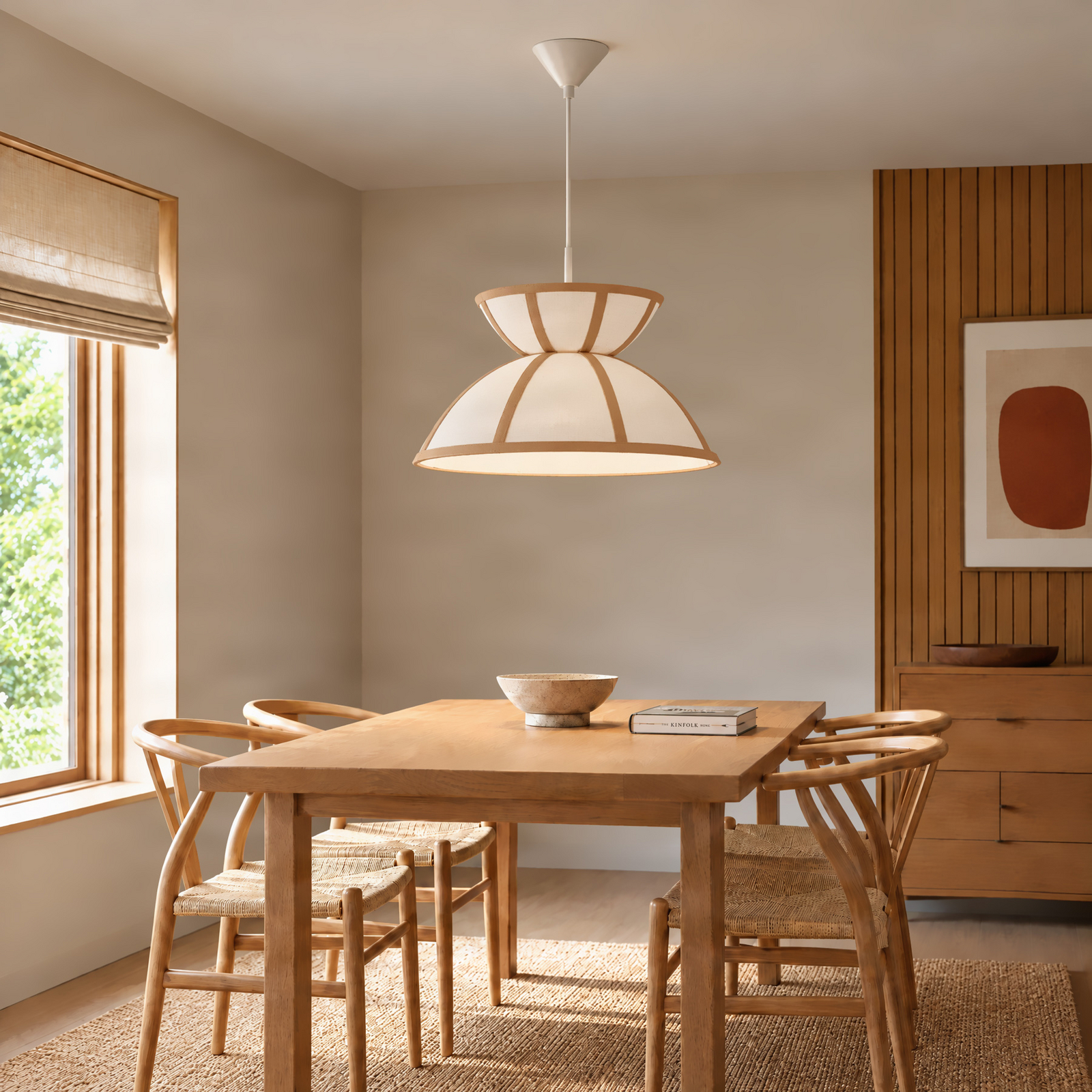 Lampada a sospensione Clarence, Ø 40 cm, beige, lino - Lucande Lampada a sospensione Clarence, Ø 40 cm, beige, lino - Lucande