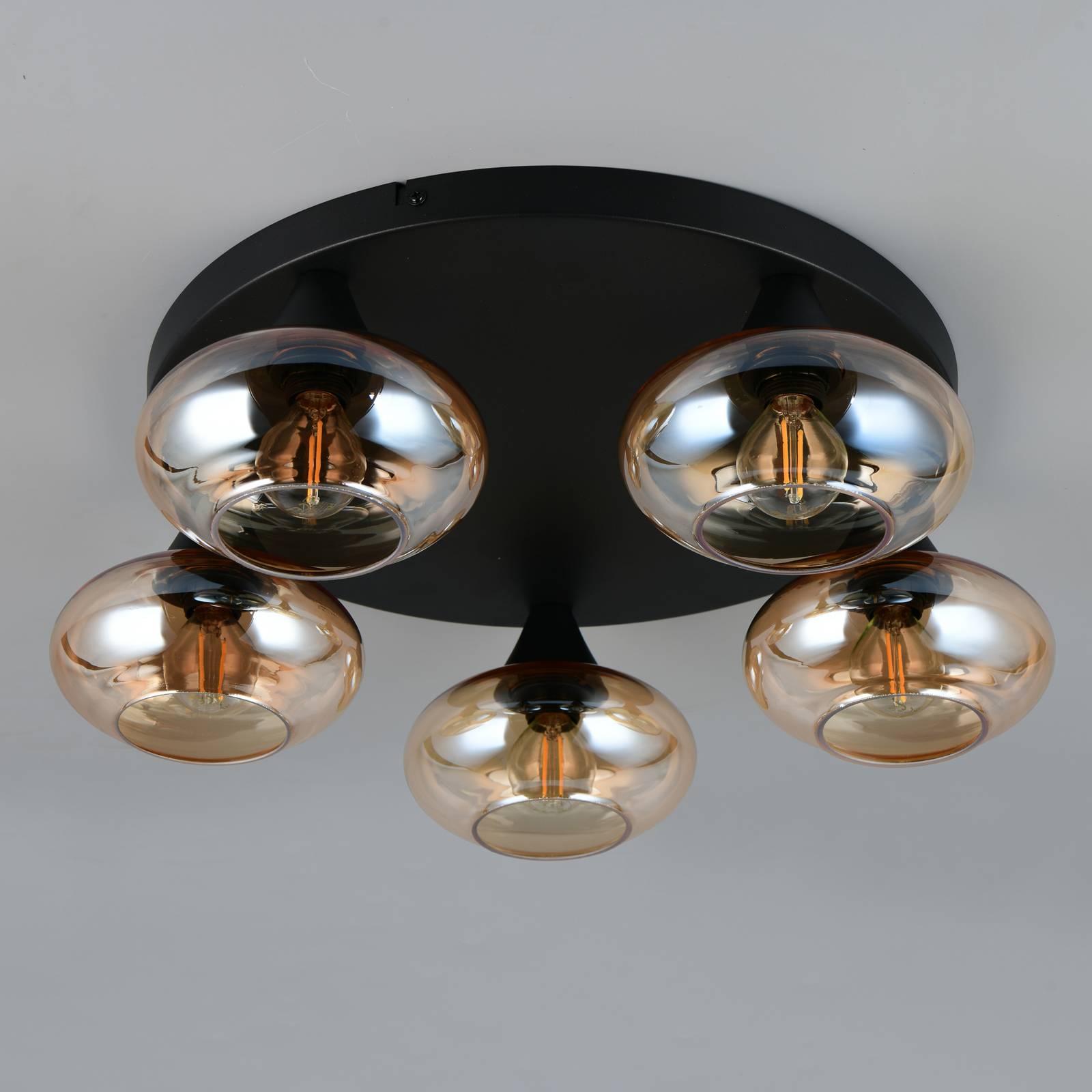 Deckenleuchte Divina, amberfarbig, Ø 49 cm, 5-flammig, Glas günstig online kaufen