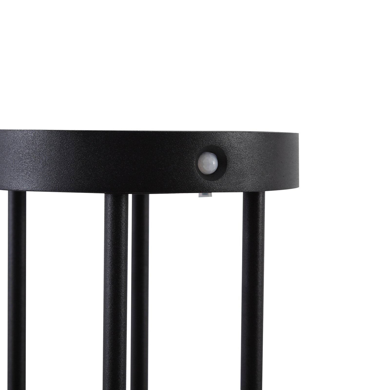 Lucande, borne lumineuse LED solaire Evelis, noire, aluminium, détecteur