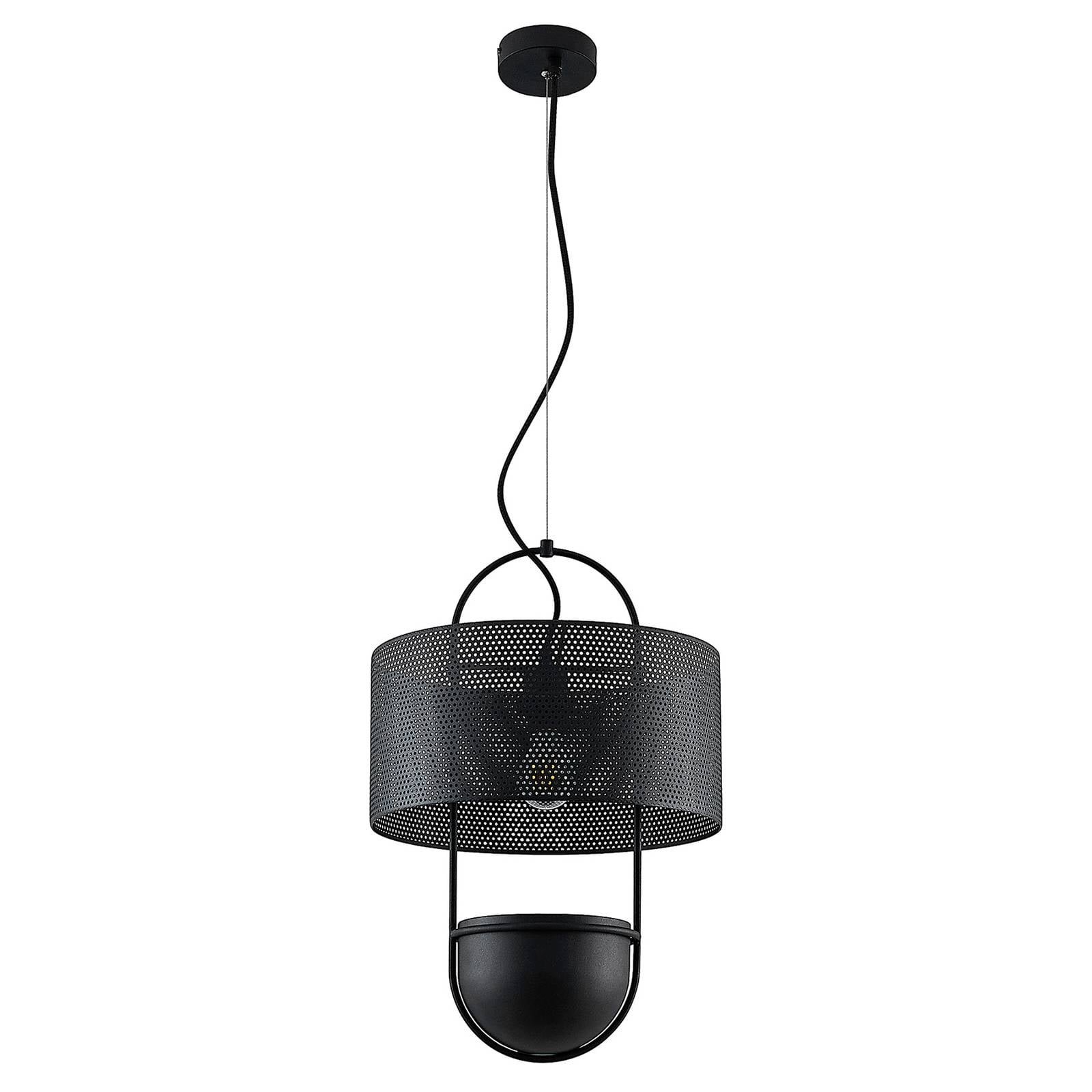 Lucande Amylee-riippuvalo, reikäkuvioitu varjostin - moderni riippuvalaisin - lamppu Olohuoneen/ruokailutila matta musta
