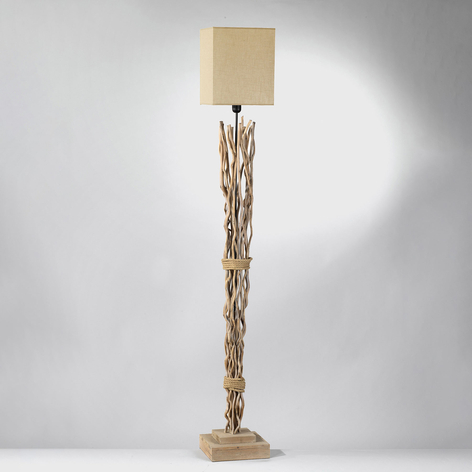 Vloerlamp Marica met stoffen kap en houtelement