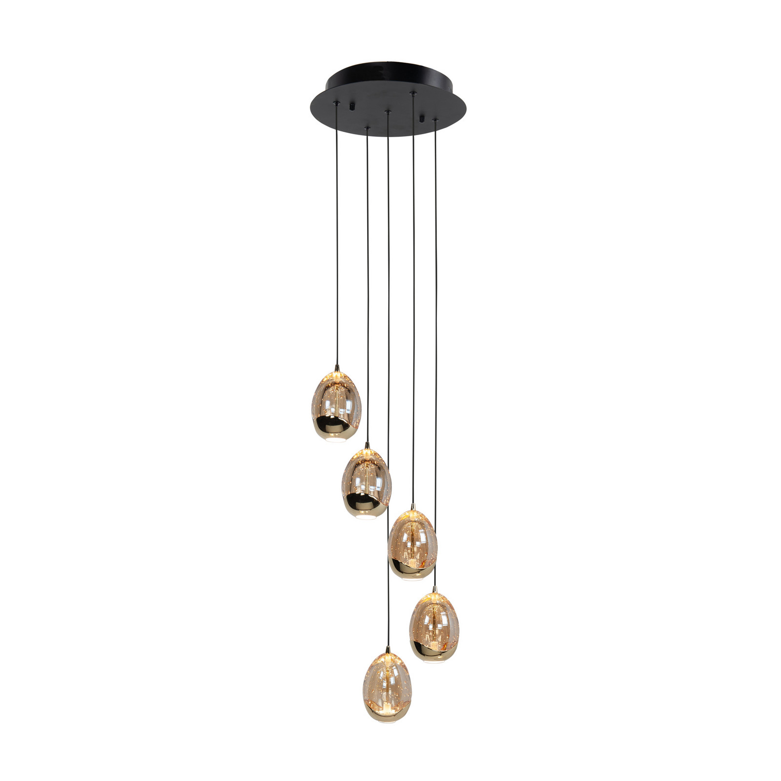 HighLight Lampă suspendată Golden Egg chihlimbar/galben Ø 30 cm 5 becuri sticlă/metal - Camera de zi / sufragerie - modern - chihlimbar-transparent negru auriu