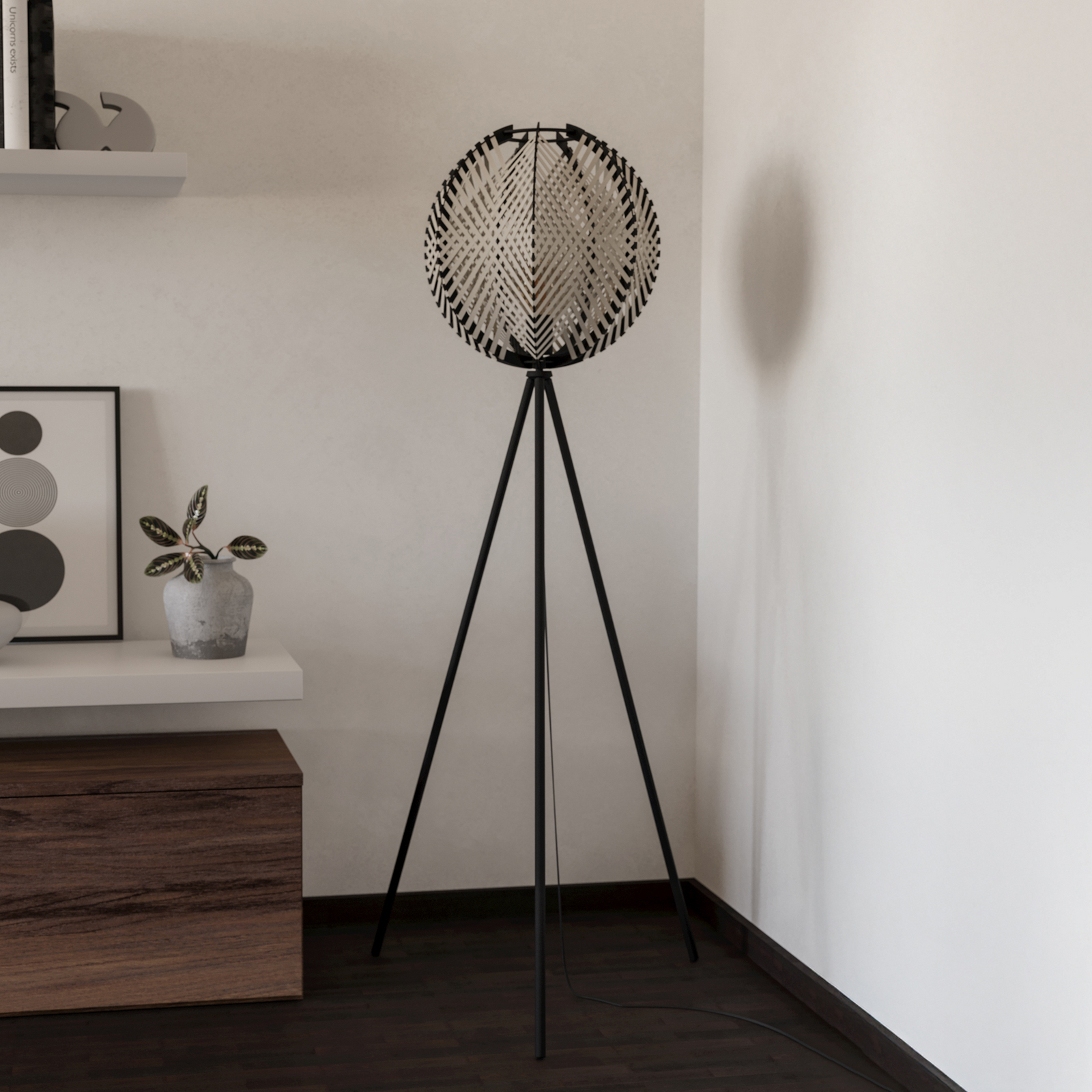 Podna lampa Waverton, crno/bijela, visina 143 cm, čelik/tkanina