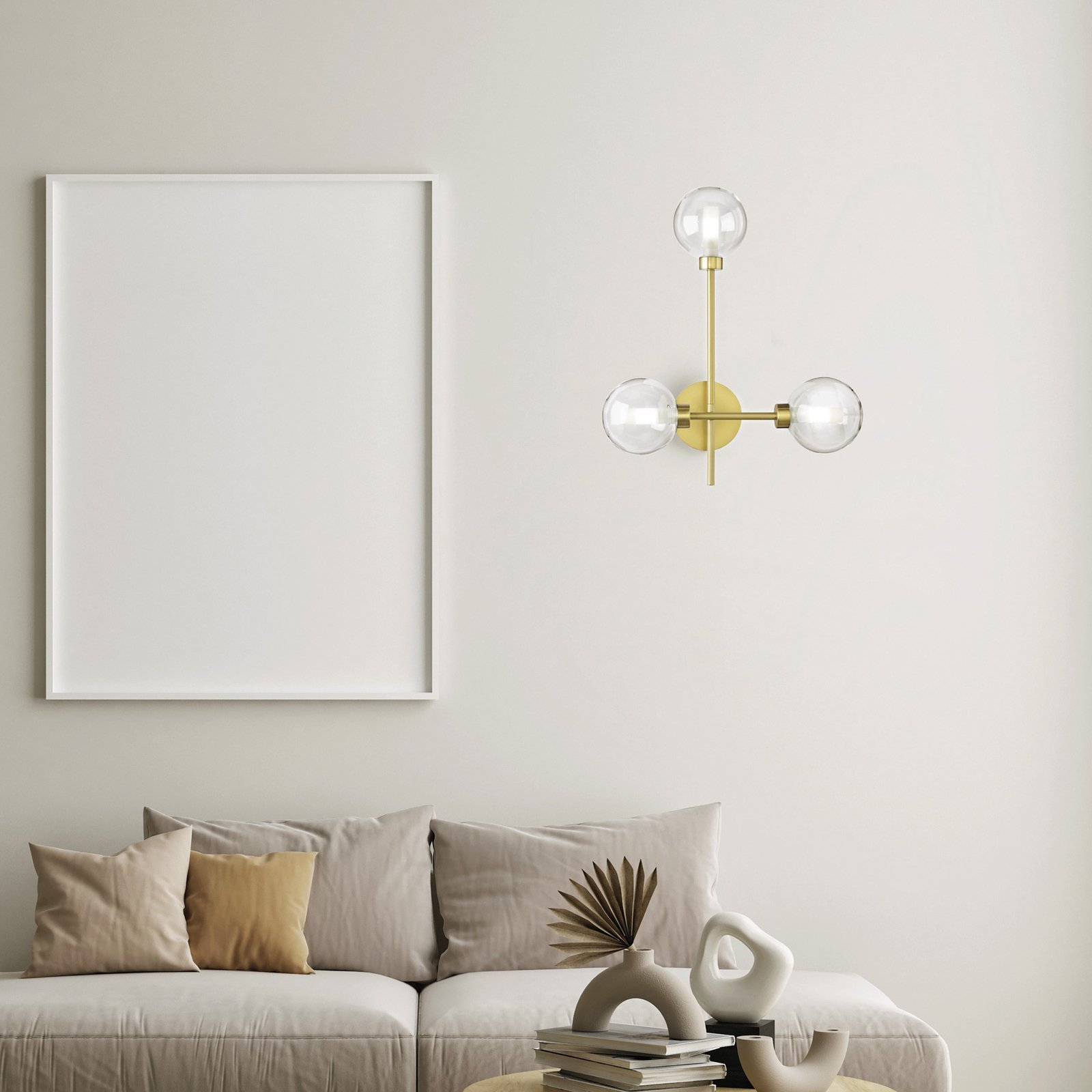 Dom wall light, 3-bulb, clear/gold, glass