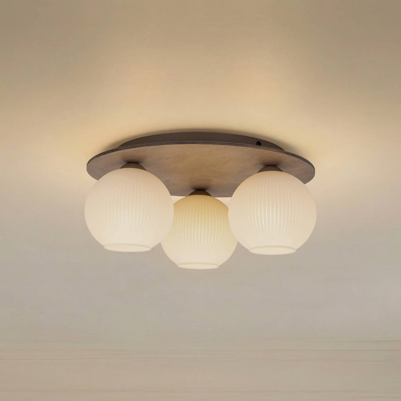Tk Lighting White, Light Wood, Beige Virlo Ceiling Light, 3-Bulb, Opal Glass, Wood, Ø 42 Cm