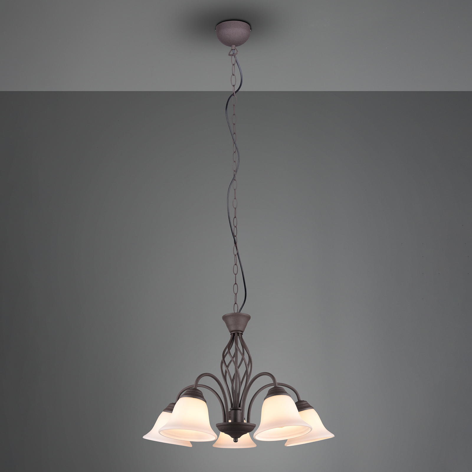 Rustica hanging light, rust-coloured, five-bulb