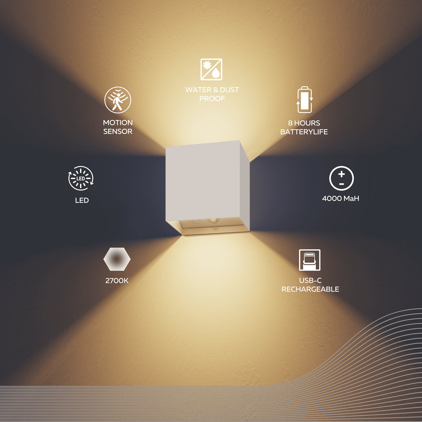 Calex LED-Akku-Sensor-Außenwandlampe Volterra, weiß, IP44