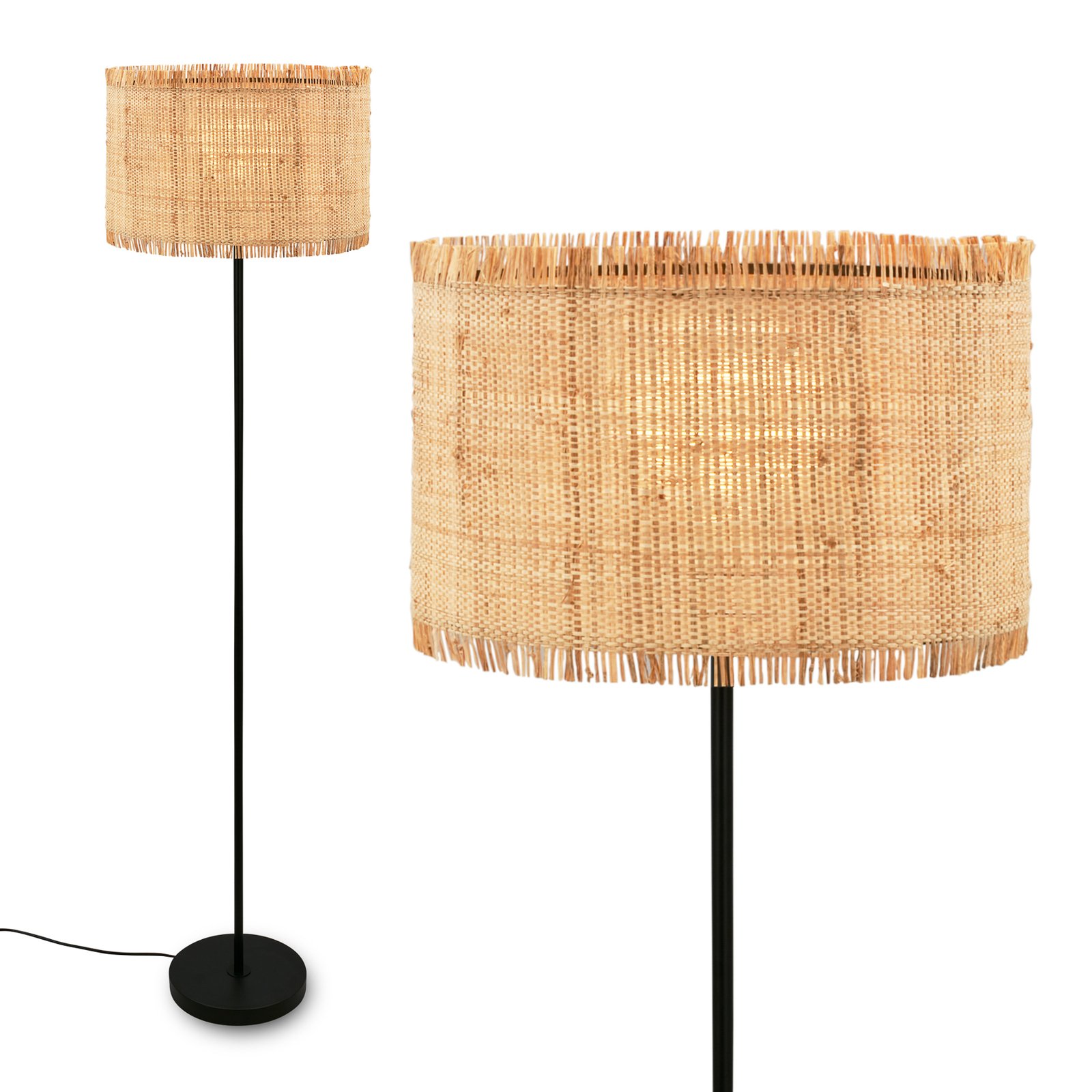 Borra floor lamp, natural colour, metal, straw, E27