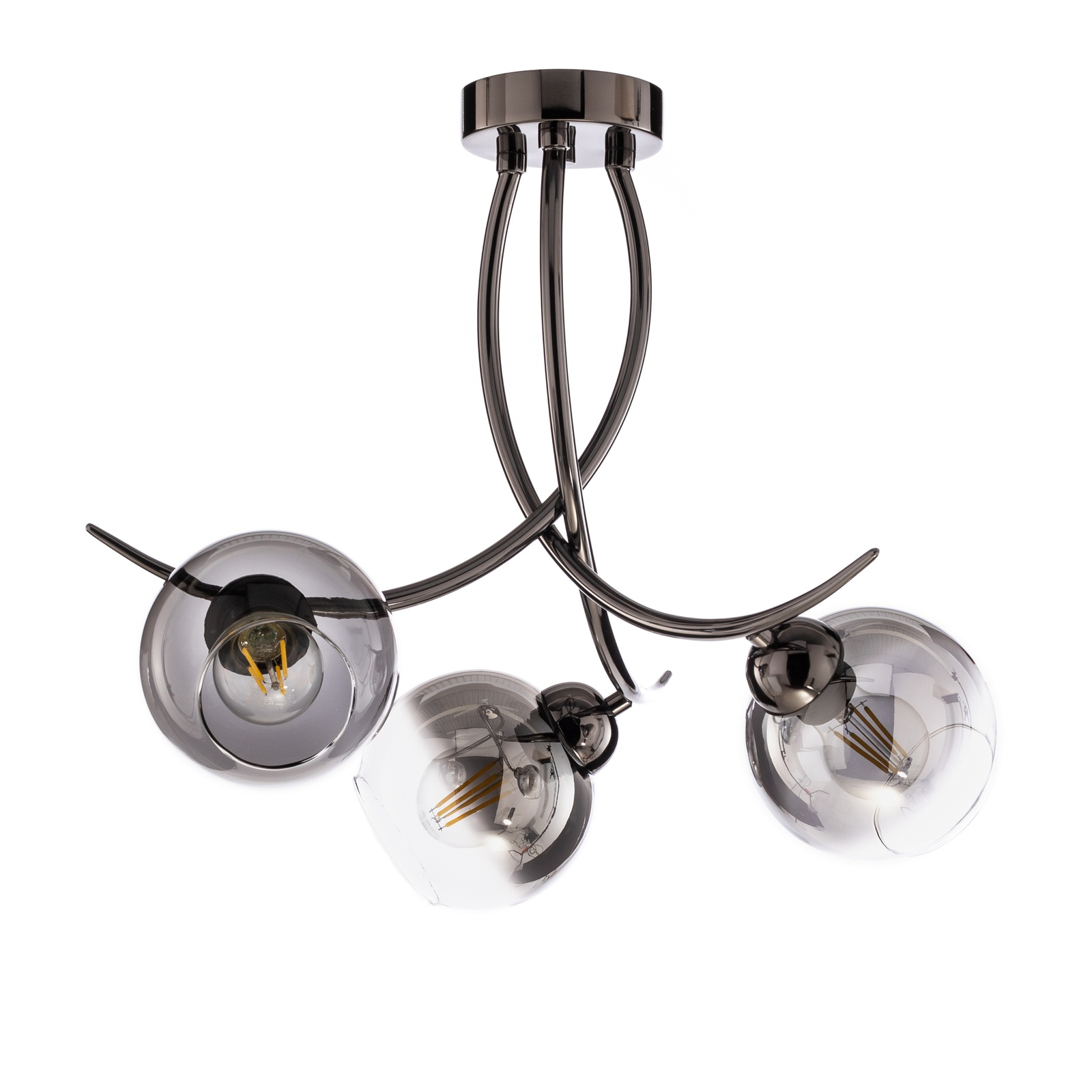 Framo ceiling light, black chrome, 3-bulb