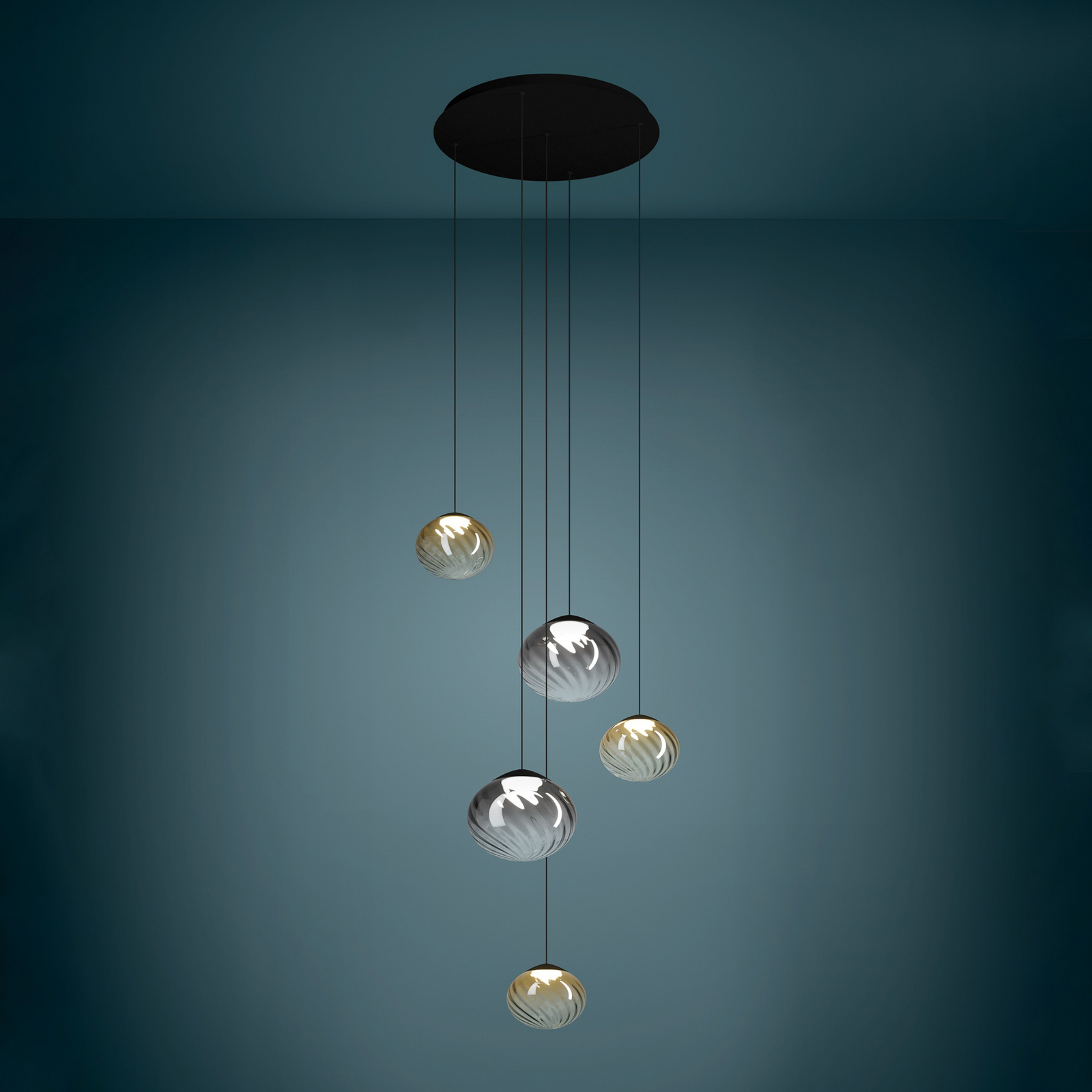 Suspension Pantoja noire/ambre 68 cm à 5 lampes - Stars of Light