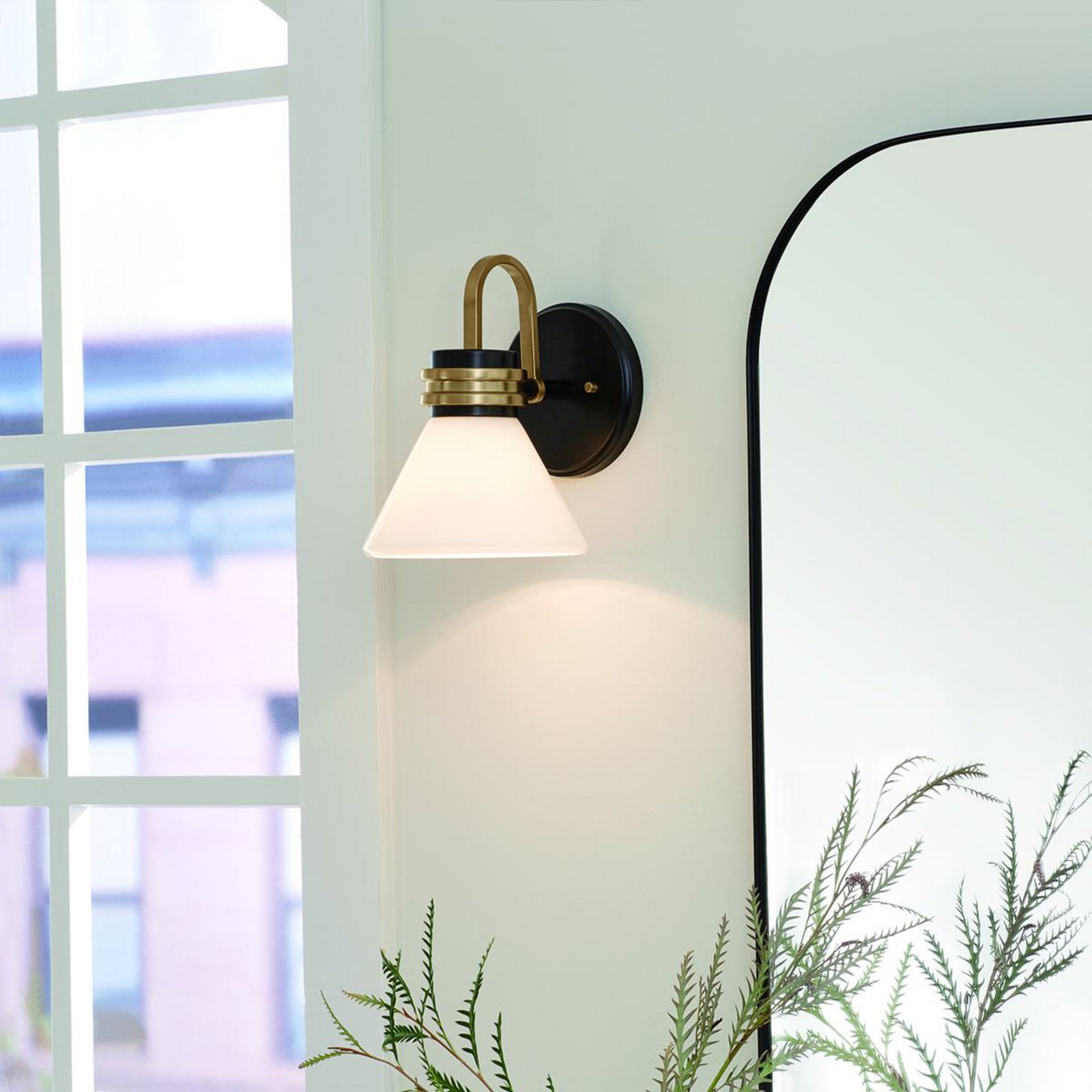 Aplique de pared Farum 1, negro/bronce, acero, cristal, G9