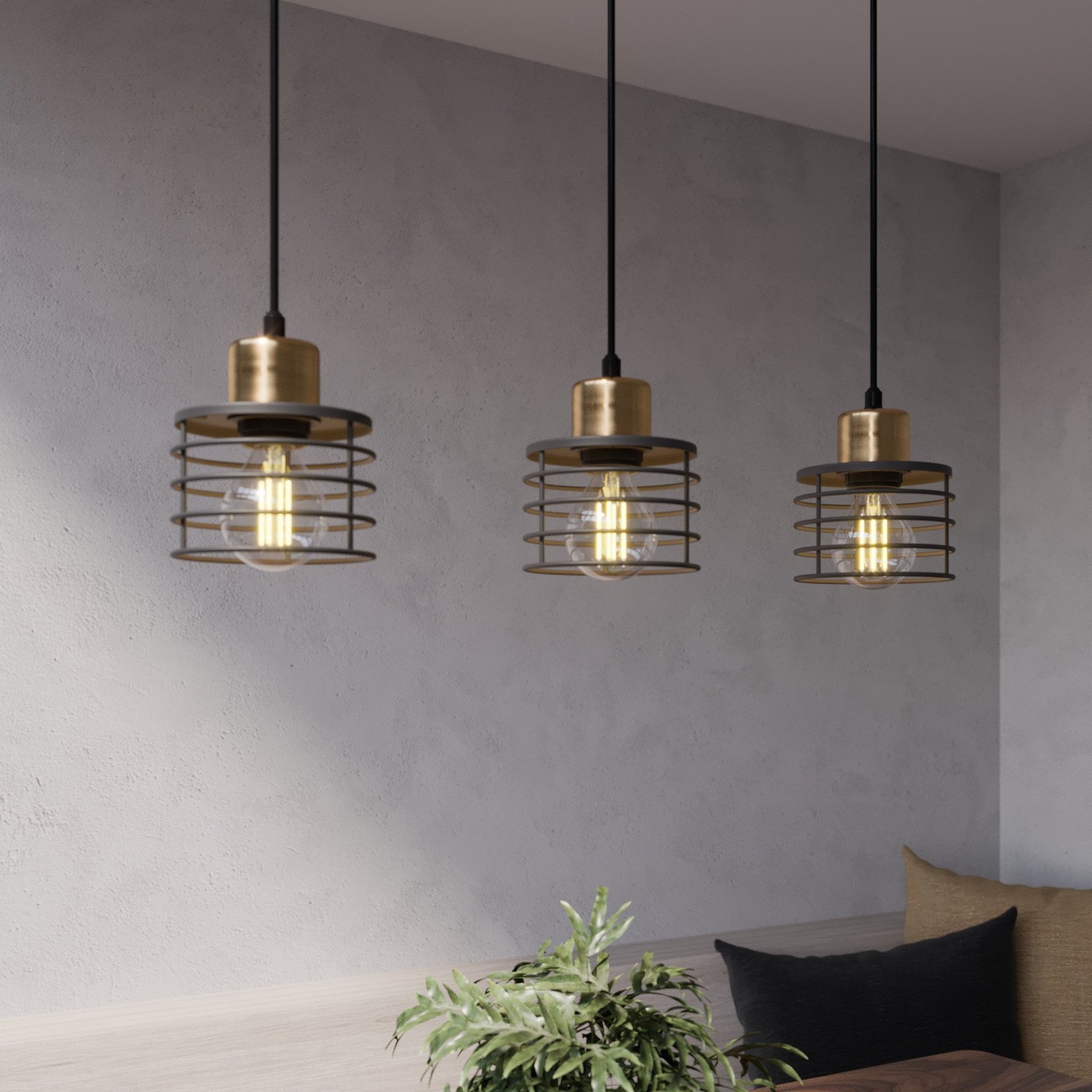 HELAM Lampă suspendată Edison în negru/cupru 3 becuri lungă - Camera de zi / sufragerie - Modern - negru cupru - Metal