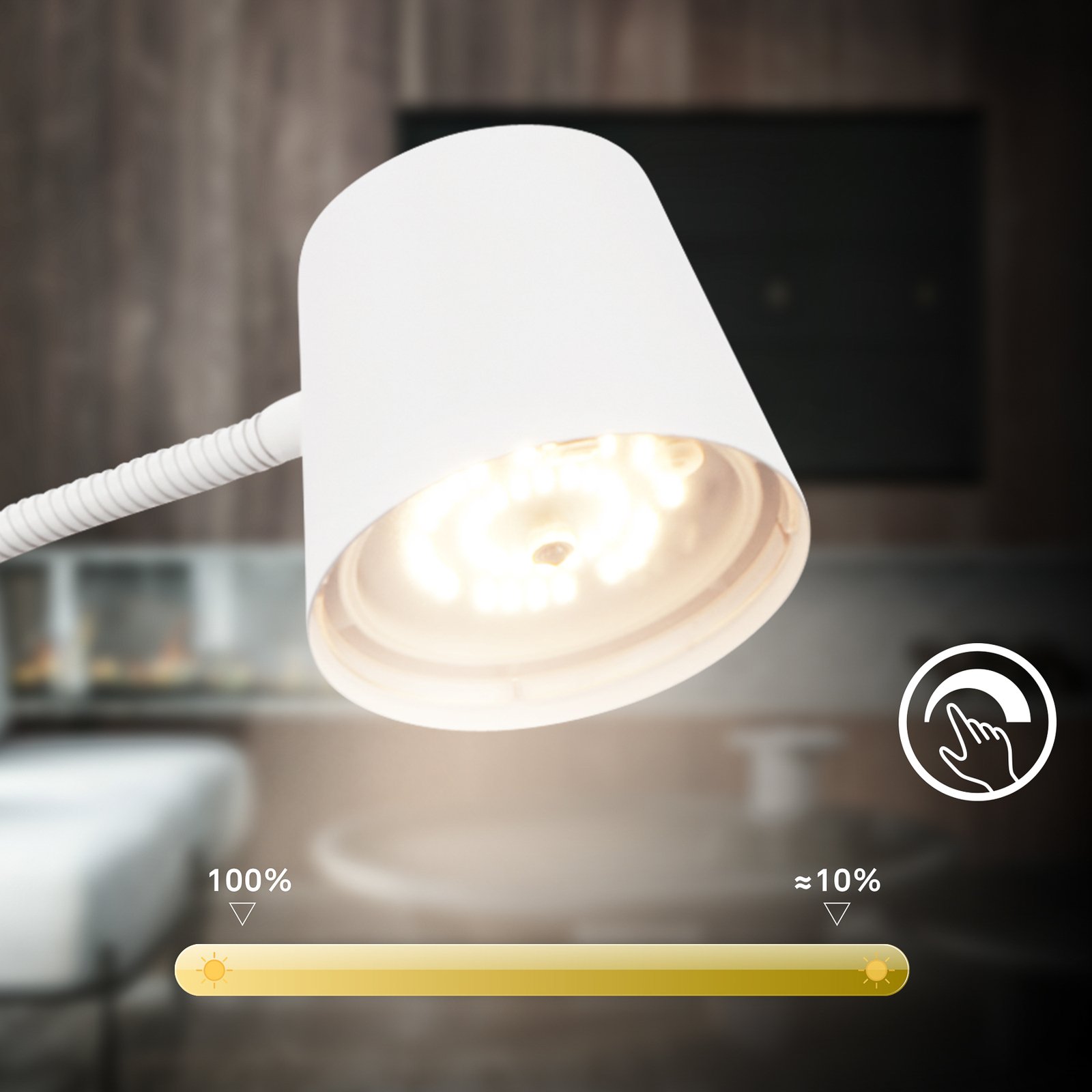 Cielo LED-golvlampa, vit, touchdimmer, USB-kabel