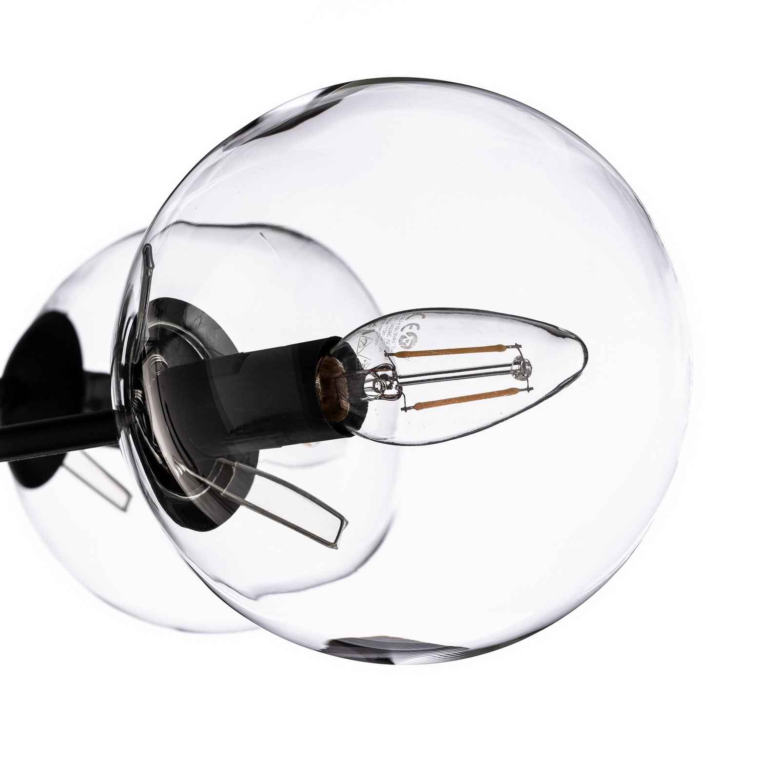 Glazen plafondlamp, zwart, helder, glas, 6-lamps, E14