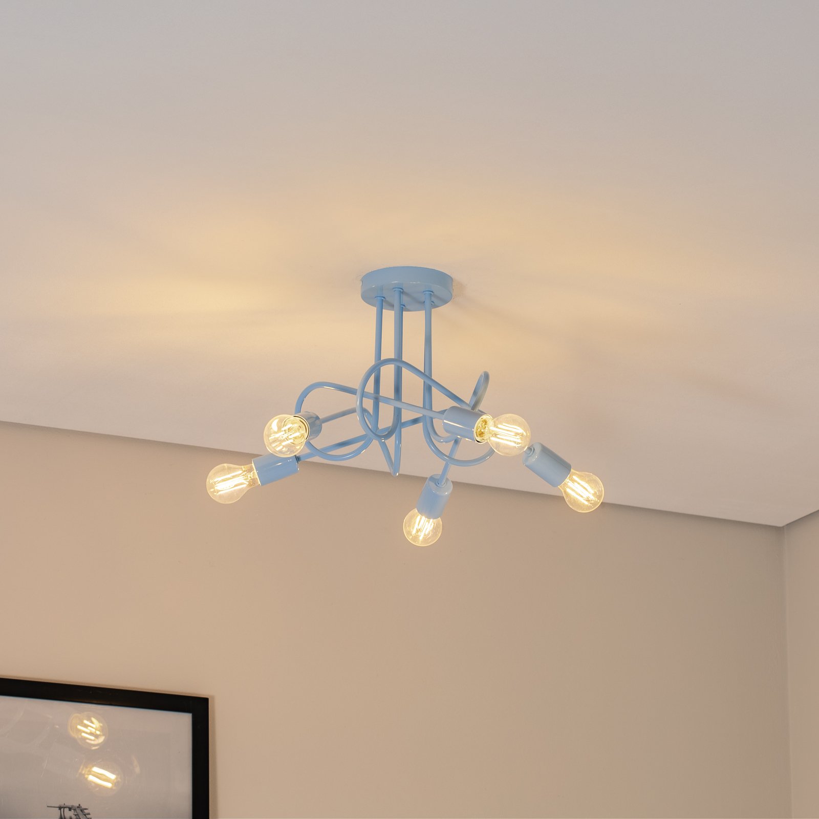 Plafón Oxford, azul claro, Ø 47 cm, metal, 5 luces