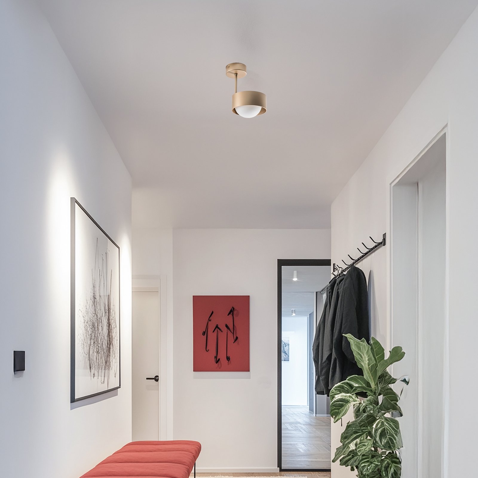 Plafoniera Mado, vetro opalino/ottone, 1 luce
