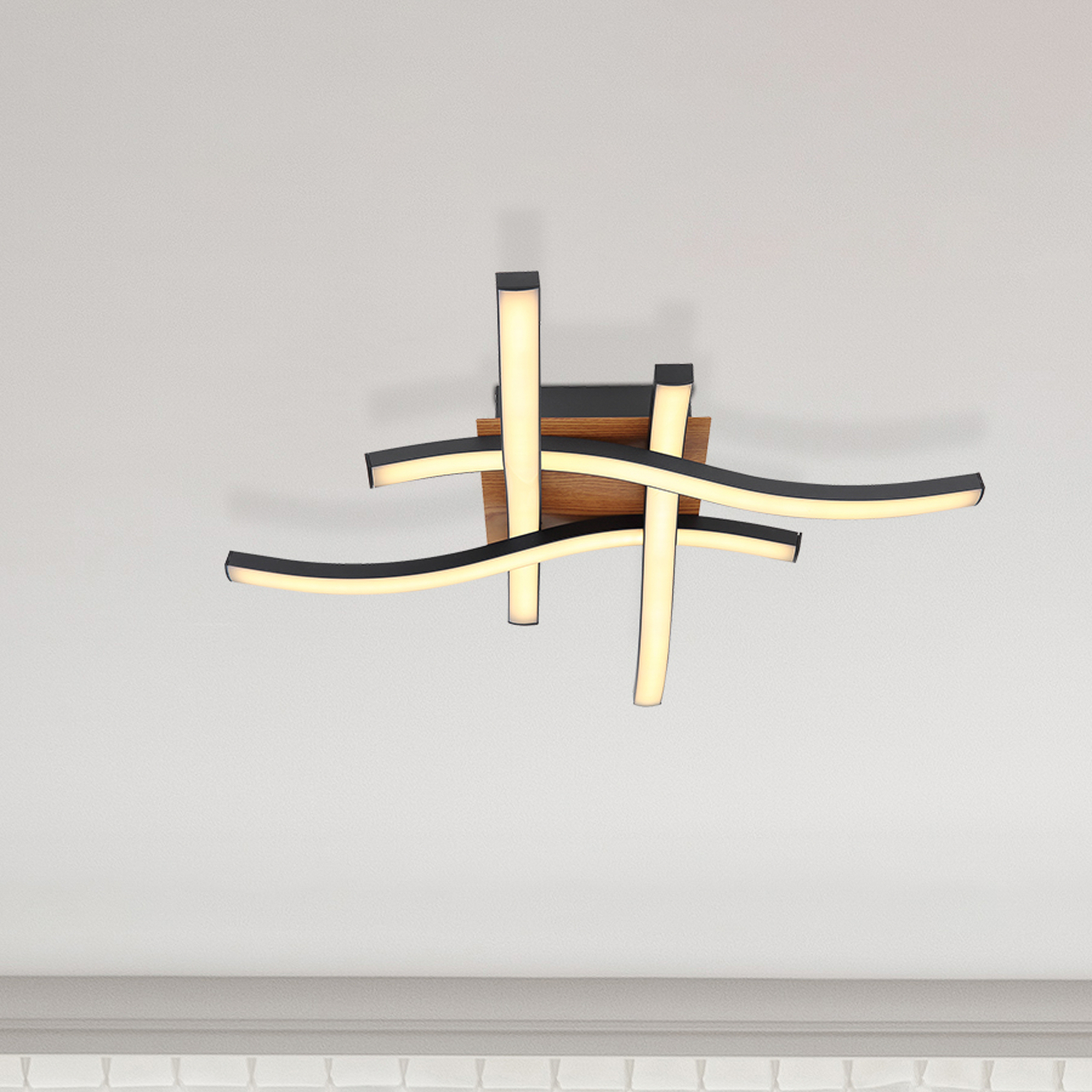 Candeeiro de teto Evita LED com aspeto de madeira