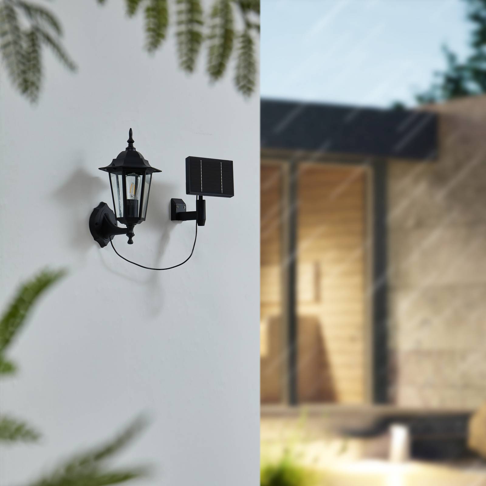 Lindby LED solarna lampa ścienna Sayata, czarny, aluminium, latarnia