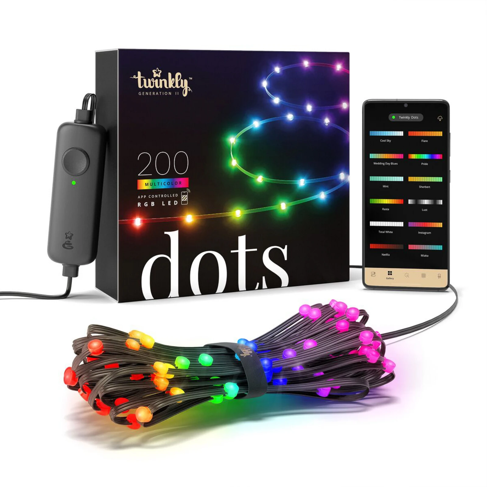 LED reťaz Twinkly Dots RGB, čierna, IP44, 10 m