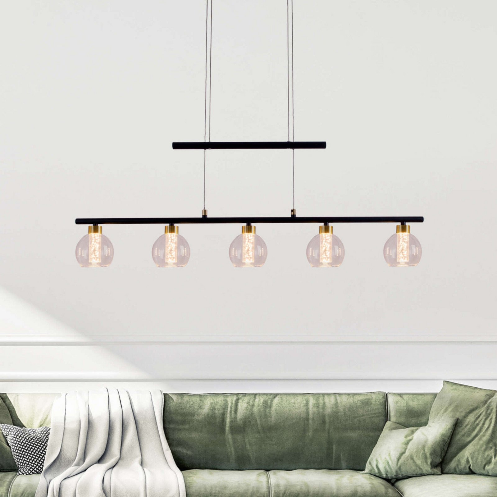 Näve Lampă suspendată LED alamă 5 becuri reglabilă - Camera de zi / sufragerie - negru transparent auriu - Metal
