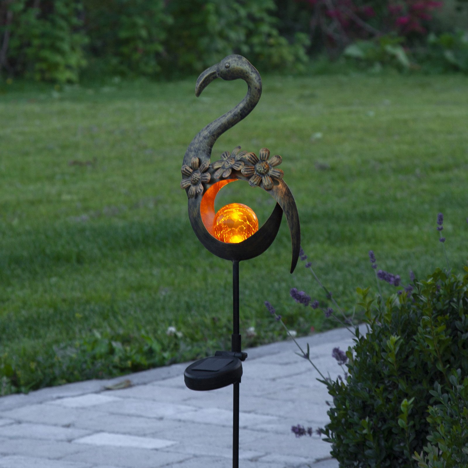 Solárne LED svietidlo Melilla Bird tvar plameniaka