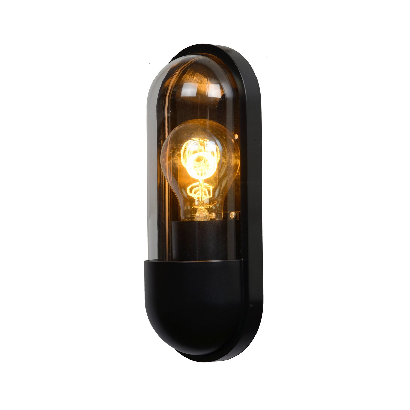 Capsule outdoor wall light, clear/black