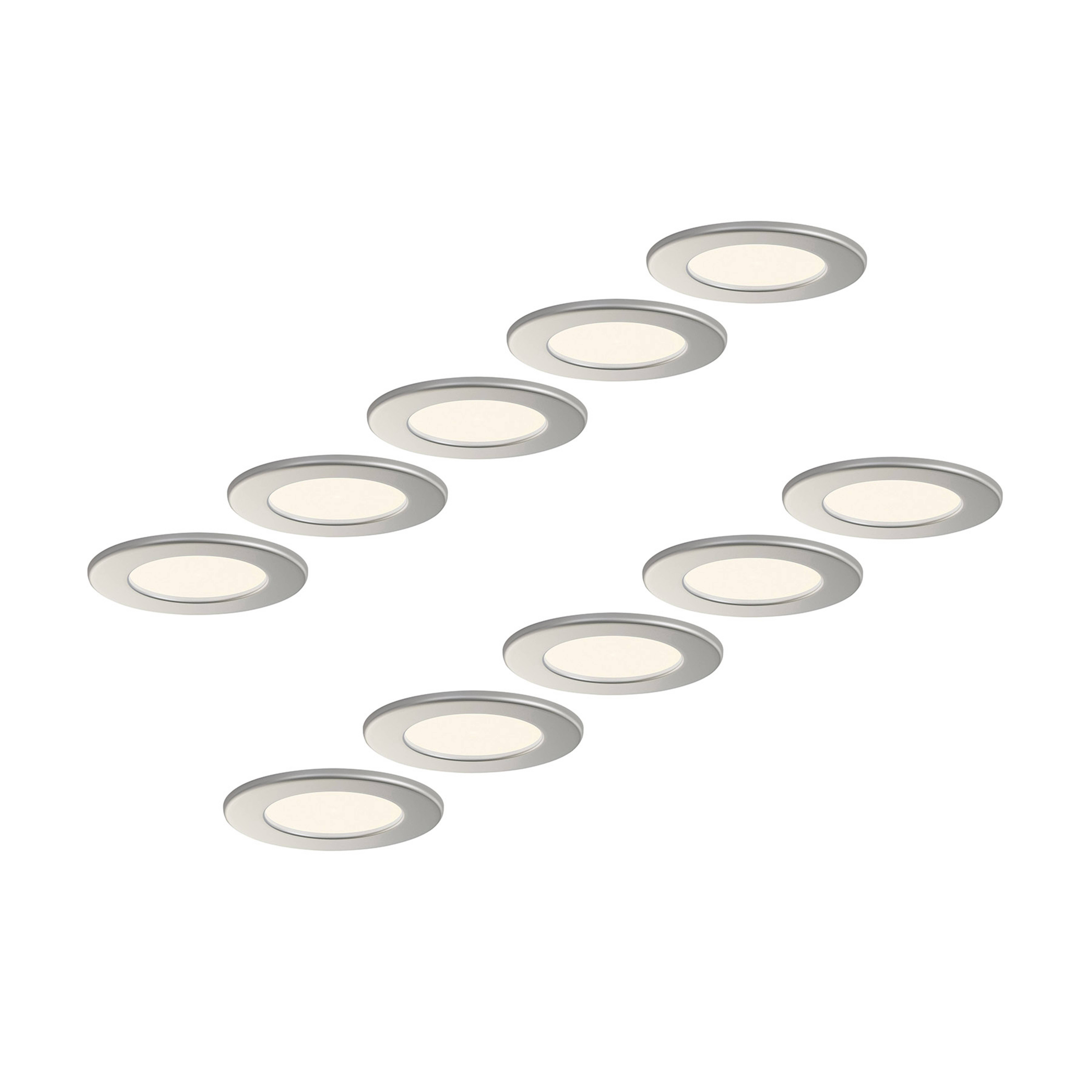 Prios LED recessed light Cadance, silver, 11.5cm, 10pcs, dimmable